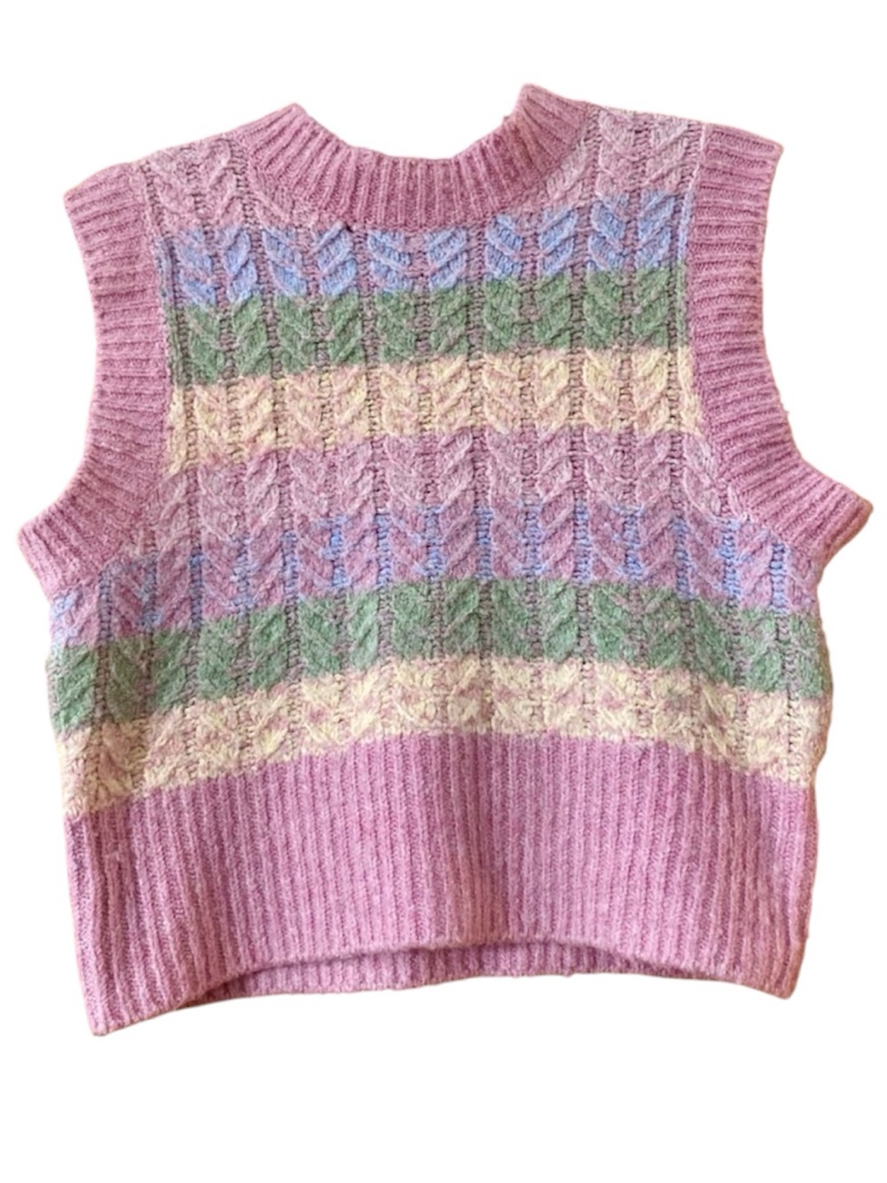 Forever 21 Cable Knit Sweater Vest Pastel Stripe Cottagecore Coquette Size S